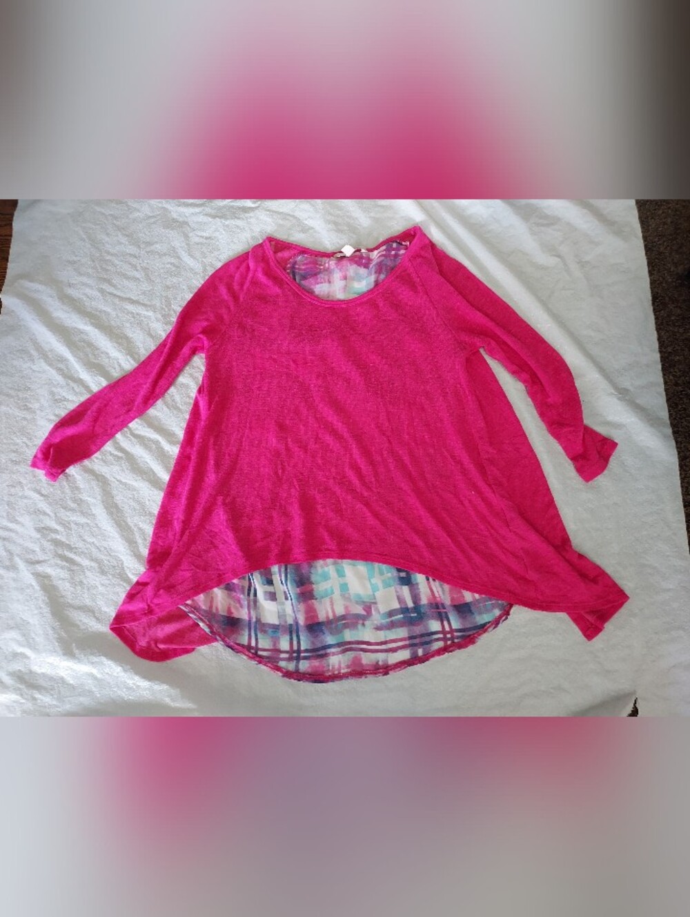Bright Fuchsia Layered Hem Tunic Top